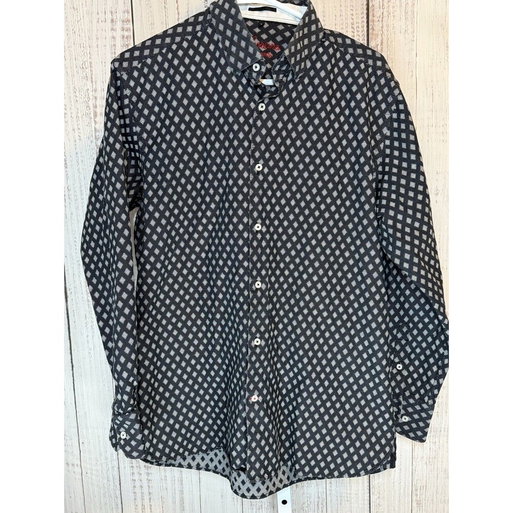 Luciano Visconti Men’s Large Button Up Shirt Black & White Geometric
